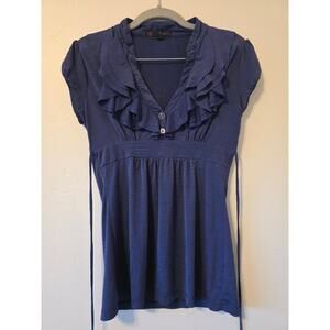 Babydoll Ruffle Top Small Navy Blue Tie Back Flowy Y2K Feminine